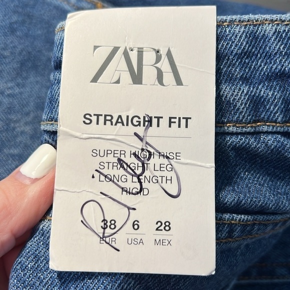 NWT ZARA Super High Rise Straight Leg Long Length 💯 Cotton Denim Jean 38/6 - Picture 10 of 11